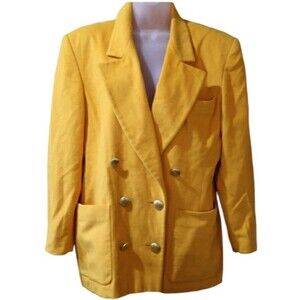 Escada Golden Yellow Double Breasted Blazer West Germany Angora Wool L